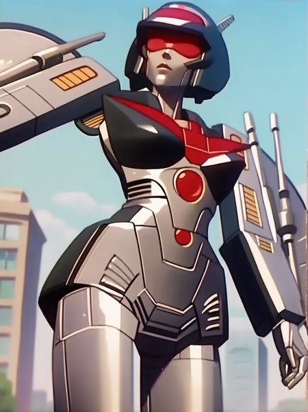 score_9, score_8_up, score_7_up, anime screencap,
1girl, dynamic pose, cowboy shot, looking at viewer, sexy pose, city, hands at side, dutch angle, 
 <lora:APathfinder_character:1>,, PathFinderXL, robot girl, female focus, mecha girl, red eyes, humanoid robot, helmet, red visor,