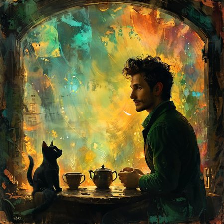DORIAN an elegant leprechaun, ate a hearty breakfast, and watched a Munchkin, who played with Toto and pulled his tail and crowed and laughed in a way that greatly amused Dorothy.  <lora Dreamyvibes Artstyle:0.4>