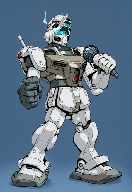 solo, holding microphone, standing, full body, source_cartoon, score_9, score_8_up, score_7_up, gm_cold_districts_type, simple background