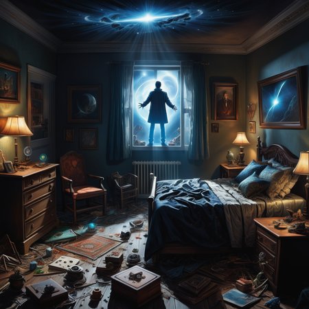 hyper detailed masterpiece, dynamic, awesome quality,poltergeist, supernatural mischievous spirit,invisible, elusive, manipulating objects, disturbances, noises, , unexplained phenomena