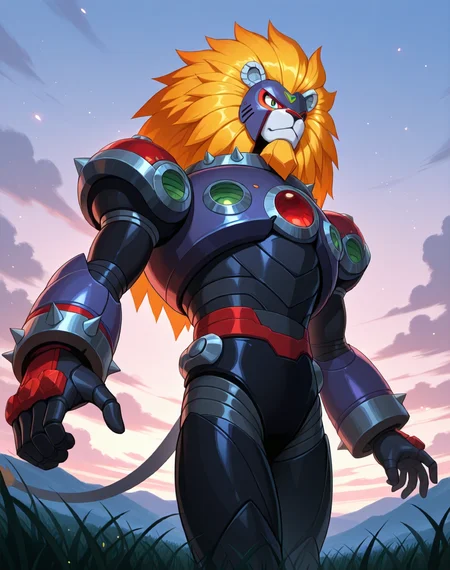 <lora:Reploid_(Mega_Man_X)_(Illustrious)_(AD):1.5> reploid, MMX, 
exterior, sky with clouds, grassy valley,
male focus, intense shadows, dynamic shadows, intricate details, attention to details, gradient coloring, bright vivid colors, robot, bent leg, glossy metal body, cowboy shot, lion reploid, 
BREAK very awe, masterpiece, best quality, amazing quality, very aesthetic, highres, absurdres,  
EZRealPONYXL, zPDXL, Smooth Quality, lazynsfw,