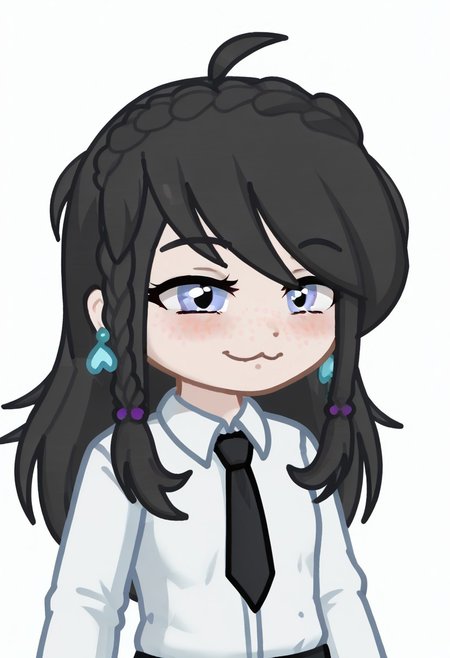 score_9, score_8_up, score_7_up, score_6_up, Neon light, lying in bed, GELUGDD, GELUGDDGacha, GELUGDD, GELUGDDGacha, Gacha, girl, black hair, long hair, braid, blue eyes, blue earrings, black tie, jitome, hosome, half closed eyes, squinted eyes, narrowed eyes, narrow gaze,