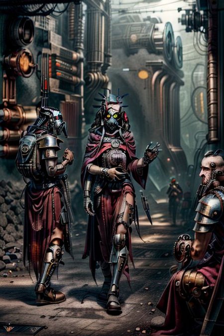 ((masterpiece,best quality)), absurdres, BREAK
mechanical arms, robes, hood, BREAK
((techpriest)), cyborg, mechanical face, mechanical limbs, gas mask, mechanical tentacles, (mechanical backpack), red cloak, BREAK
1other, solo, holding axe, weapon, axe, BREAK
(cyber_maya),