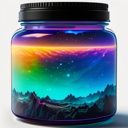 bioluminescent rainbow, ultra detail  colorful nebula universes   in a jar ral-lava:0.9:20 ultra realistic 8k cg, masterpiece, professional artwork, cinematic lighting,Contained Color