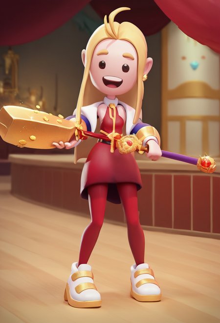score_9, score_8_up, score_7_up, score_claymation, score_3d, 1girl, solo,  beautiful, savannahXYZ as the destroyer of worlds, blonde dictator girl boss, red amor, gold legplate, gold sneakers, holding a sword, happy, background (magical wizard city of Arcadia, town hall, vendors stall, vegetables, gold coin, flying broom, magical castle),
<lora:savannahXYZ:1.0>,