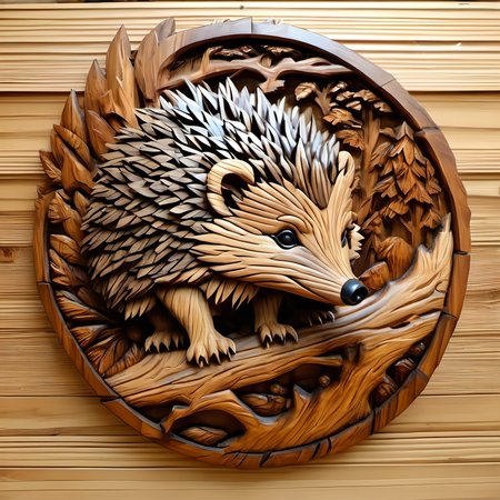 woodenart, cute wooden elemental hedgehog in style of civilization vi leader, glowing eyes, mist, style of Karol Bak, style of Clint Cearley <lora:woodenart:1>,