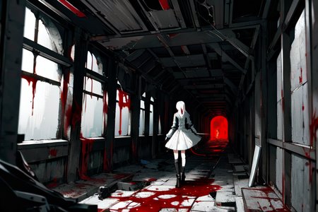 highly insanely detailed, masterpiece, top quality, best quality, highres, 4k, 8k, RAW photo, (very aesthetic, beautiful and aesthetic),  
tsutomu nihei,nihei_tsutomu,blame!,blame gakuen!,abara,TNstyle,sidonia_no_kishi,(lab,mausoleum,deep horizon,hangar,tunnel,sidonia \(ship\),city ruins,tower,stairs), 
<lora:blamev2:0.5>, 
(1girl:1.3), 
solo focus, 
metal partition,surrounded by blood,pool of blood,blood spray,blood stain,bleeding,raining_blood,bleeding,blood drip,blood drop,blood splatter,stinkhorn,âââ