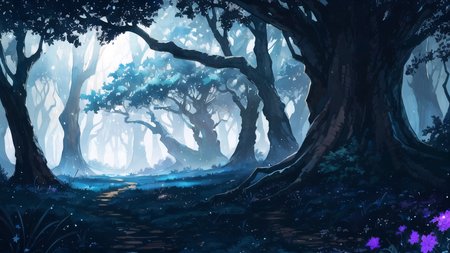 (view from inside a forest:.4), walled city in the distance, forested hills, (small moon:.6), creek, (rough dirt path:1.1), watercolor, night, stars, chiaroscuro,   <lora:FantasyLandscape:.6>,  <lora:epi_noiseoffset2:.4>, thick woodlands, flora, dynamic angle, art by evan cagle and greg rutkowski, large trees, tree trunk in foreground,