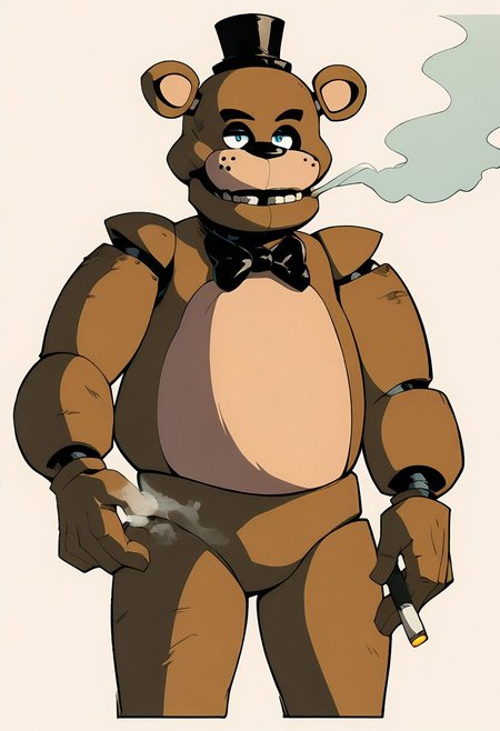 score_8, score_7, score_6, score_5quality, amazing quality,,cowboy shot, yoji_shinkawa, freddy, smoking, cigarette