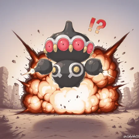 claydol,pokemon \(creature\),1other,red eyes,<lora:Claydol_-_Pokemon_r1:1>,bomb,explosion,explosive,outdoors,exploding in a fit of anger or indignation,surprised,!?,