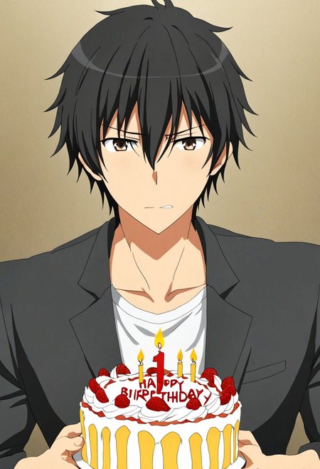 high resolution, solo, best quality, 1Boy, Kanie Seiya, Black Hair, surprisde, birthday surprise, OverallDetail