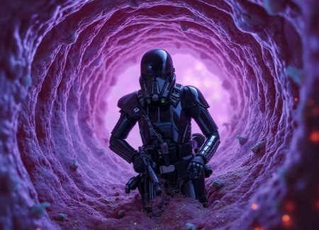 {"T5": ",A highly detailed photograph of an Imperial Death Trooper with a determined grimace, emerging from the digestive tract of a living, surreal dimension that consumes parallel universes, with a unique blend of sci-fi and cosmic horror elements, set against a swirling, ethereal background of purple and blue hues, with the trooper positioned at the edge of the frame, following the rule of thirds, and viewed from a low angle to convey a sense of power and drama, with intricate details on the trooper's armor and the dimension's bioluminescent tissues,", "CLIP-L": ",Imperial Death Trooper, determined grimace, emerging from digestive tract, living dimension, parallel universes, sci-fi, cosmic horror, surreal, purple, blue, swirling background, low angle, rule of thirds, detailed armor, bioluminescent tissues,"}
<lora:Imperial_Death_Trooper_Star_Wars:1.0>