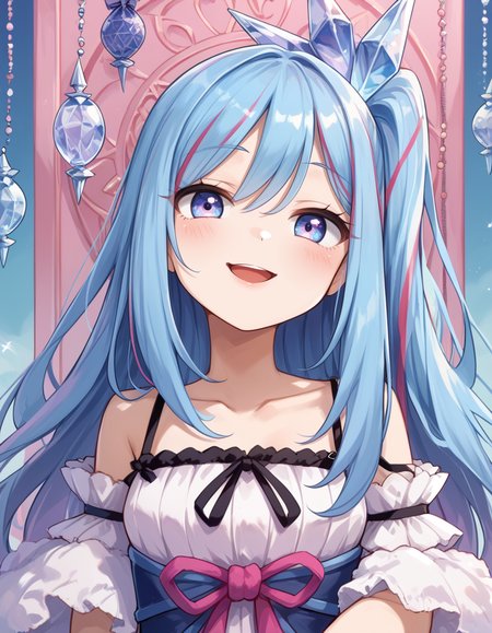 (score_9:0.9),score_8_up,score_7_up,rating_safe,anime style,(zPDXL),(zPDXL3),
<lora:Witchcrafter Madame Verre ponyXL v1:0.72>,witchcrafter madame verre,1girl,solo,open mouth,blush,white sleeveless dress,looking at viewer,smile,head tilt,upper body,:3,white detached sleeves,crystal hair ornament,one side up,head tilt,