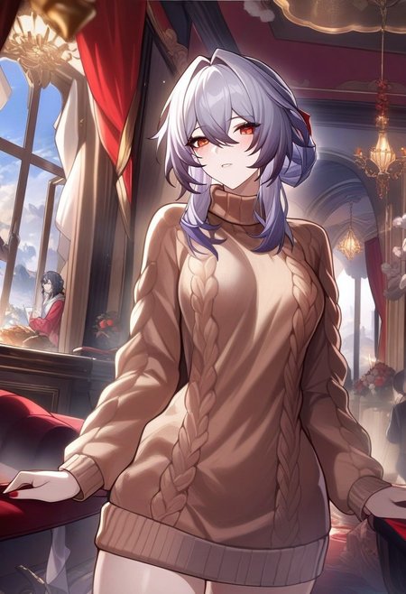 masterpiece, best quality, HONKAI STAR RAILWAY CHARACTER, 
1girl, extreamly detailed, beautiful detailed face, complex detailed background, BREAK, 
wool sweater