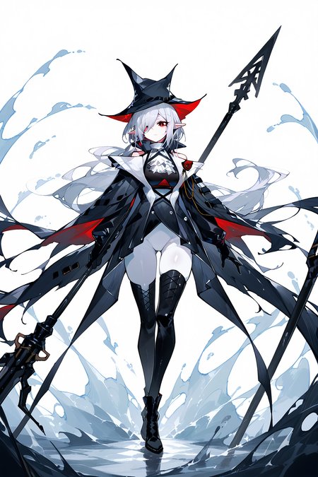 (score_9,score_8_up,score_7_up),<lora:Gladiia(Arknights)-v1-000008:1>,milf,Gladiia(Arknights),1girl,white ascot,weapon,polearm,white pants,white background,holding weapon,boots,holding,ascot,solo,thighhighs,black footwear,simple background,hat,holding polearm,tight pants,black headwear,long hair,tight,red eyes,dress,full body,thigh boots,pants,black dress,spear,gloves,black gloves,looking at viewer,pointy ears,coat,cape,standing,bangs,black coat,grey hair,white hair,black cape,hair over one eye,pale skin,black thighhighs,very long hair,thighs,
good feet,anime,NSFW,expressive,amazing quality,ultra hd 32k,