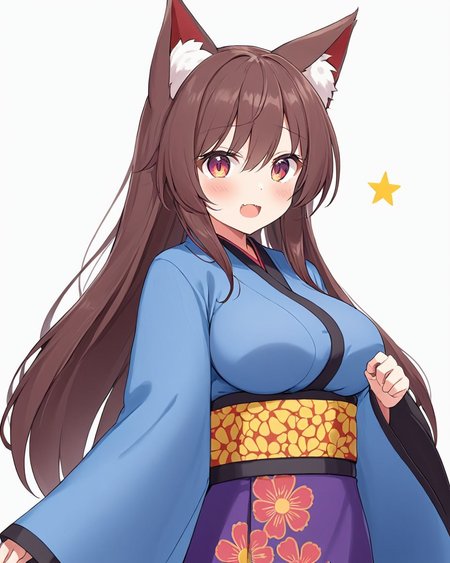 imaizumi kagerou,1girl, solo, white_background, fang, open_mouth, wide_sleeves, simple_background, looking_at_viewer, long_sleeves, alternate_costume, obi, blush, large_breasts, :d, animal_ear_fluff, cowboy_shot, purple_kimono, standing, blue_kimono, floral_print, sleeves_past_wrists, v-shaped_eyebrows
<lora:imaizumi_kagerou_image5677_2023-12-20-000008:1>,star-shaped_pupils,symbol-shaped_pupils,. gorgeous,key visual, vibrant, studio anime,award-winning, professional, highly detailed,high budget, cinemascope