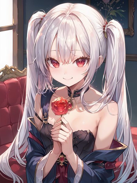 score_9, score_8_up, score_7_up,source_anime,BREAK,
frengstyle, <lora:frengstyle:0.9>
 white hair, red eyes, long hair, soft smile, straight long hair, (twintails:1.3), side bangs, frontal bangs,good_hands, soft lighting, beautiful, cute