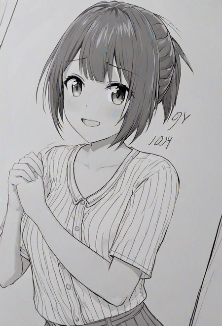 high quality, high detail, line art, sketch, 1girl, beautiful girl, joy, happy, laugh,Miku