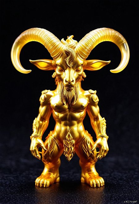 XCYP Art Toy,A sweet Little golden baphomet, japanese sofubi EVA Material) Artist Design Piece,Award-Winning Lens,Highly Detailed,Ultra High Resolution,32K UHD,Clear Focus,Best Quality,Masterpiece.,