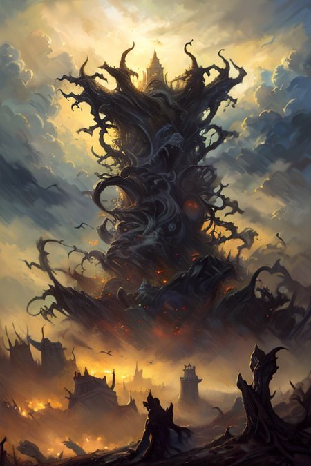 hyperrealism oil painting, ghost of the castle,
thunderstorm, and many small clouds, and slightly cloudy, fantasy forest,
an expansive ancient forest, featuring towering oaks, diverse wildlife, a variety of flora,FanRu,guiguai,
{dawn|dusk|night},