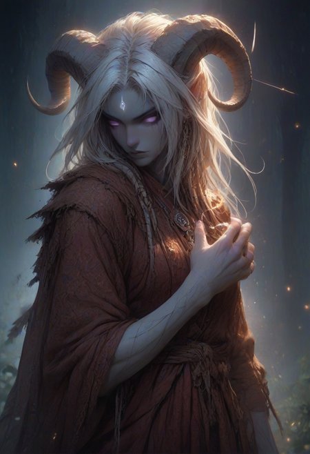 (absurdres, best quality, masterpiece:1.4), score_9, score_8_up, score_7_up, score_6_up, detailed, detailed body, detailed face, world of warcraft, fantasy, <lora:add-detail-xl:1.5>, 
fFaceDetail, SkinDetail, ((female, draenei, tall, athletic arms, pale white skin, smooth skin, long white hair, purple eyes, no pupil, no sclera, long white tail), (h0rns, ram horns, white horns), 
(long fingers, purple fingernails, purple nail polish)), 
(long loose red dress, simple armlet, black facemask, red silk scarf), GunMonk, shotgun, 
full body, side view
outdoor, evening, mountains,