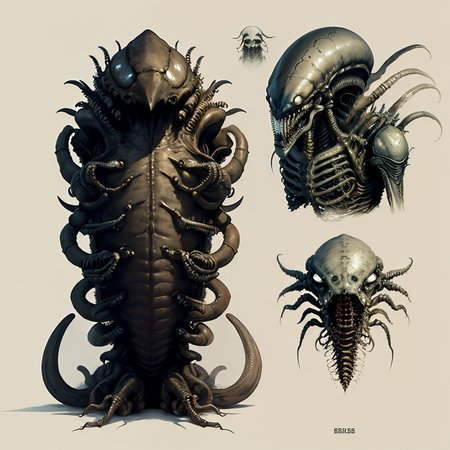 <lora:alien3:1>  concept art of BIGBADEJO ALIEN_MONSTER, xenomorph by giger