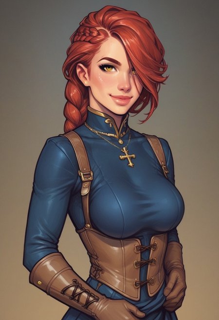 1girl, illustration, looking at viewer, highly detailed, from front, 1girl, illustration, looking at viewer, highly detailed, source_comic_illustrationskinny, looking at viewer, 1girl, masterpiece, best quality, Her , full body portrait, 1girl, <lora:agrias-nvwls-v3:1> agrias, armor, corset, blue dress, brown gloves, weapon, cross-laced boots, looking at viewer, sidelocks, braided ponytail, yellow eyes, Romance, sci-fi, artificial intelligence, highly detailed
BREAK 
slight smile, looking at viewer, 
BREAK 
long hair, red hair, hair over one eye, big hair, 
BREAK 
best quality, depth of field, bokeh, (((full clothed)))  (best quality, high detail), ((masterpiece)), <lora:1_ino_20e:1>
BREAK 
((((field, farm)))) score_9, score_8_up, score_7_up, score_6_up, source_cartoon, rating_explicit, Expressiveh, (((((upper body))))), dynamic pose