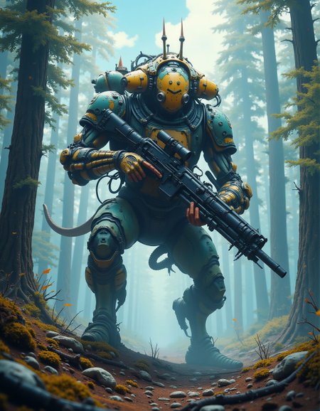 <lora:ck-FantasticalCreatures:1>, ck-fntstcl, a fantastical alien creature in a forest environment, heavily armed, skyline in background, scifi, cyberpunk, <lora:CPA:0.7>