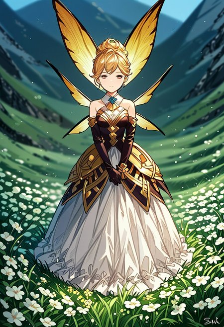 <lora:granblue_fantasy_v2:0.45>,<lora:Expressive_H:1>, score_9, score_8_up, score_7_up,  solo,  source_anime, solo, faerie, fancy, size difference, short, very tiny woman, size, mini woman, insect wings, character focus, outdoors, giant flowers, field of flowers, depth of field, gbfpxnl, Expressiveh, very small female