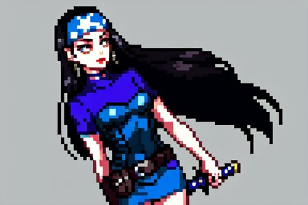 highly insanely detailed, masterpiece, top quality, best quality, highres, 4k, 8k, RAW photo, (very aesthetic, beautiful and aesthetic),  
beth_\(megami_tensei\),bethsmtii,shin megami tensei ii,long hair,black hair,straight hair,sleek black,jewelry,cross,headband,red_lipstick,belt,belt pouch,katana,sword, 
<lora:zs_Beth:0.7>, 
(1girl:1.3), 1other, 
prison cell,âââ