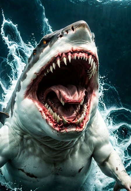 shark , great white , The beasts looks very angry and ready to cause chaos,  DEVIL SPAWN