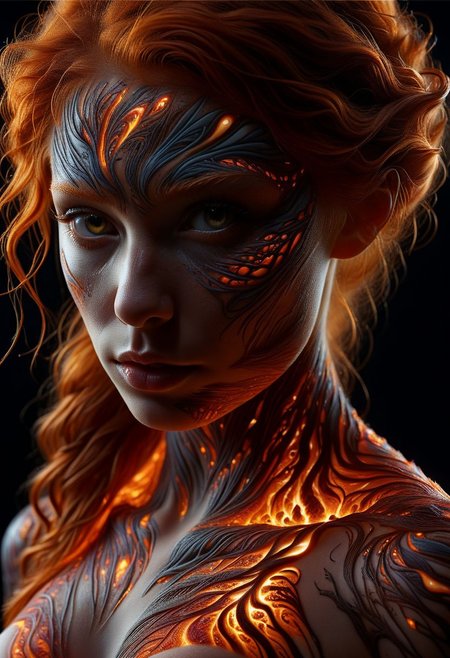 Close-up face, mysterious silhouette of a ginger woman ral-lava clothing, backlit, alluring goddess, by Minjae Lee, Carne Griffiths, Emily Kell, Steve McCurry, Geoffroy Thoorens, Aaron Horkey, Jordan Grimmer, Greg Rutkowski, amazing depth, double exposure, surreal, geometric patterns, intricately detailed, bokeh,  perfect balanced, deep fine borders, artistic photorealism , smooth,  great masterwork by Suiras  <lora:add-detail-xl:2>  <lora:Double_Exposure:0.5>