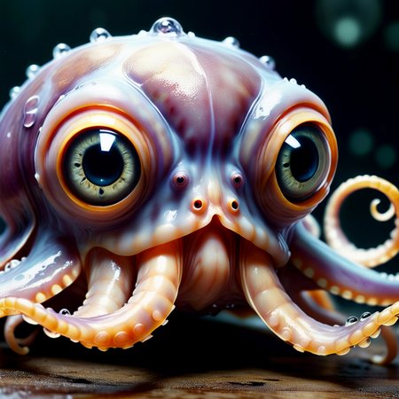 Photorealistic style creating paintings or photographs that closely resemble high-resolution photographs,  Snow ; Dumbo Octopus ; malicious ; Jasper, photorealism, closely resemble, high-resolution photographs, lifelike, precise, realistic, meticulous, technical,hyper detailed, maximum fidelity, quality, cinematic, subsurface scattering, maximal attention to correctness and detail, spectrographic illumination, rainbow environmental refraction, breathtaking, hyper realistic, hyper detailed, maximum fidelity, ultra high detail, ultra HD, professional RAW photography, luminous refractions, subsurface scattering, dynamic hdr tone mapping, maximal attention to correctness and detail