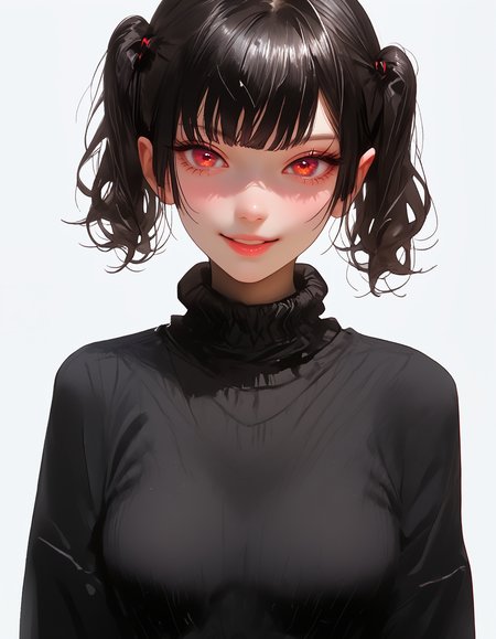 zPDXLxxx, Expressiveh, 

sasaki_kanna, red eyes, black hair, short twintails, bangs,

 ((open grey coat with white fluffy edged hood, high-neck pleated black sweater vest, denim shorts frayed edge,

Large breasts, natural sagging breasts, 

score_9, score_8_up, score_7_up,score_6_up,

highres, high quality, perfection, masterpiece, detailed, source_anime, simple white background, solo, front view portrait, face focus, intricate features, beautiful, petite body, detailed face, eyelashes, perfect eyes, detailed eyes, small breasts, clothed, standing, smiling, looking at viewer,
