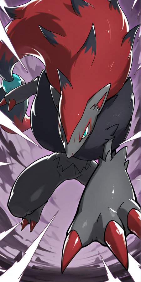 masterpiece, best quality, no humans,    zzZoroark, incoming attack, foreshortening, claws,   <lora:ZoroarkPokedex_IXL_v1:1.0>,