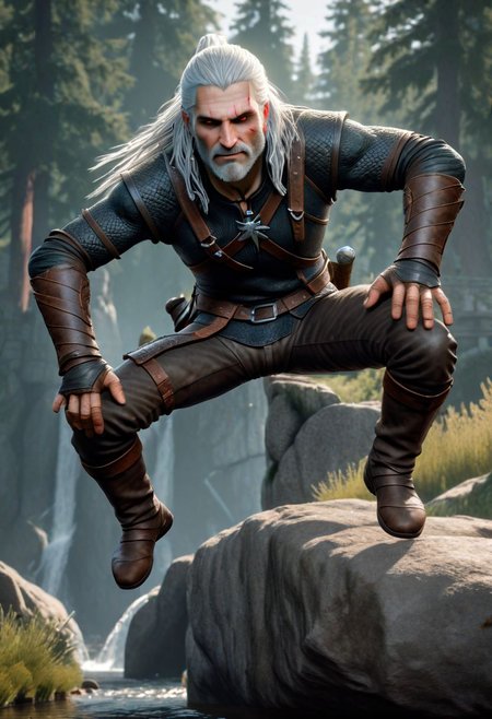 geralt of rivia henjump <lora:_sdxl-henjump:1>