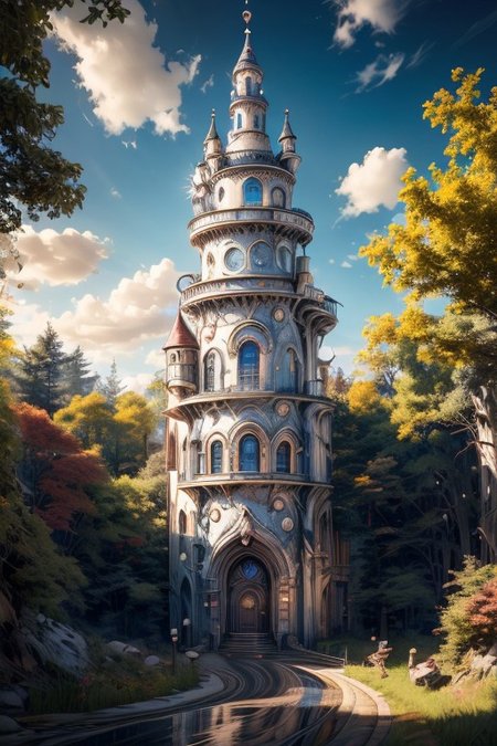 realistic analog photo, award winning photo, MarbleStainlesssteelWorld witow, no humans, scenery, blue sky, road, nature, outdoors, RAW, highres, 8k, uhd, High Dynamic Range, tonemapping, crisp details, portcullis,