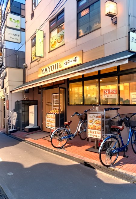 masterpiece, best quality, very aesthetic, absurdres,
yayoiken, storefront, bicycle, scenery, outdoors, street, building, sign, door, utility pole, shop, city, power lines, lamppost
 <lora:yayoiken_takatsuki_SDXL_V1:1>