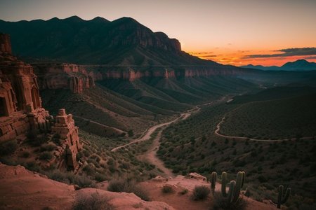 (tall ancient stone towers; 1.39) (temple complex emerging from canyon) raw photo, a sunset landscape, Arizona desert, Saguaro Cactus, Tall Mesa,  cozy, photorealistic, high detailed texture, 8k uhd, dslr, soft lighting, high quality, film grain, Fujifilm XT3, Sony A7 IV, highly detailed photography, (muted colors, cinematic, dim colors, soothing tones:1.2), vibrant, insanely detailed, hyperdetailed, (dark shot:1.2), (vsco:0.3), (intricate details:0.9), (hdr, hyperdetailed:1.2) (highest coherency: 1.39) (highest quality: 1.39) (rule of Thirds) (award winning) (breathtaking) (masterclass) (vibrant color: 0.79) (distant hillside) (cinematic lighting, David Park, lights,)