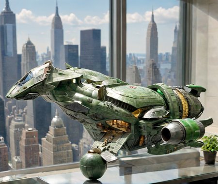 a ((jade sculpture):1.5) of a (s3r3n1ty:1.0) spaceship sitting on a desk next to a window overlooking Manhattan, highly detailed, perfect features, symmetrical  <lora:s3r3n1ty_SDXL_v1_32-000031:1>    <lora:xl_more_art-full_v1:0.4>