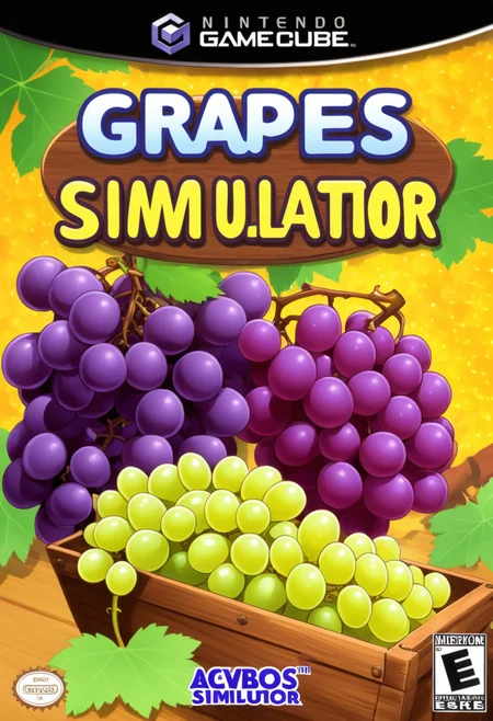 anime artwork <lora:GCNBoxArt:1> GCNBOXART, "grapes simulator", title, food_focus, no_humans, . anime style, key visual, vibrant, studio anime,  highly detailed