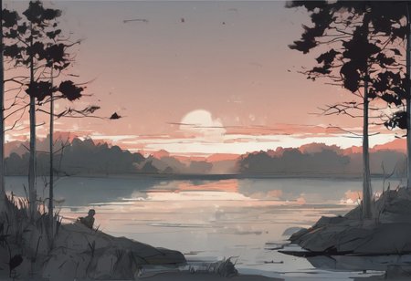*Channel_42*
*The background for a new anime horror sci-fi visual novel*
*Watercolor* *Charcoal* *Stencil* *1920s* *Colorized* 
*clearing* *lake*
*Evening* *Spring* *Clear*