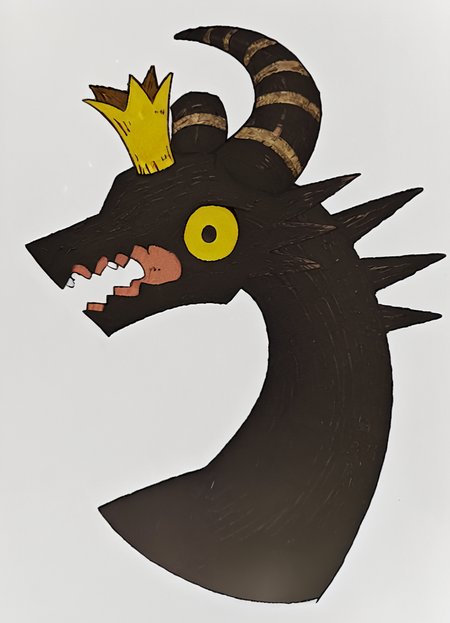 dragon, crown, no humans, solo, horns, sharp teeth ,white background, yellow eyes, <lora:DragonKingPony1.2:0.8> portrait,  looking at viewer,