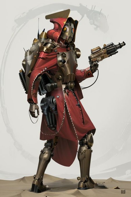 ((masterpiece,best quality)), absurdres, BREAK
mechanical arms, robes, hood, BREAK
((techpriest)), cyborg, mechanical face, mechanical limbs, gas mask, mechanical tentacles, (mechanical backpack), red cloak, BREAK
1other, solo, holding rifle, rifle, weapon, firearm, BREAK
(rocketeer),