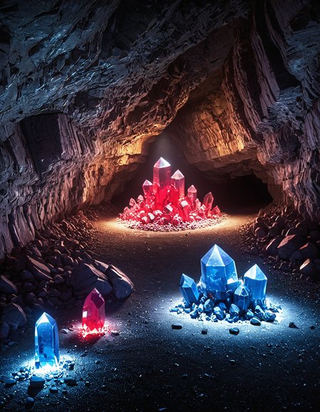 cave, crystal, ruby, saphire