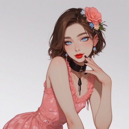 score_9, score_8_up, score_7_up, Expressiveh, , sexy pose, 
, kawaii, perfect eyes, detailed, , pale skin, perfect skin, 
(1_Femboy), detailed eyes, big blue eyes,
 , 
sexy skinny feminne body, 
, narrow waist, bob haircut ,brown hair, 
Lace stockings, , black nails, , ear piercing, makeup, lipstick, strands, manicure,
, submissive, thin waist, , collar,
Aroused, 
    , , ,  summerdress, pink dress, flower print, flower hair ornament, highly detailed, intricate, , sitting, knees up, leaning forward, side view, dutch angle, looking at viewer, gentle smile, modelshoot, abstract background, solo