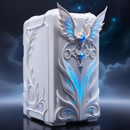 ethereal fantasy concept art of  
computer case, made of white Resin, WhiteMold, 3d mold
. magnificent, celestial, ethereal, painterly, epic, majestic, magical, fantasy art, cover art, dreamy