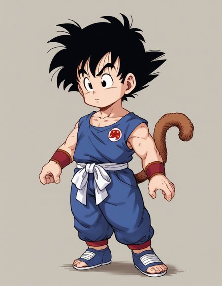 zPDXL, score_9, score_8_up, score_7_up, source_anime, BREAK
1boy, solo, <lora:4kira_v1:1> 4kira, son goku, black hair, messy hair, black eyes, little boy, child, monkey tail, blue shirt, blue pants, flats, dogi, chibi,