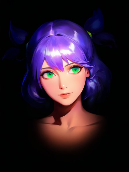 masterpiece, best quality, absurdres, highres, very awa, 
<lora:un-30:1> unlblch, 1girl, solo, purple hair, two sides up, short hair, green eyes,  
oil painting \(medium\),
<lora:Dramatic Lighting Slider_1173323:0.8>