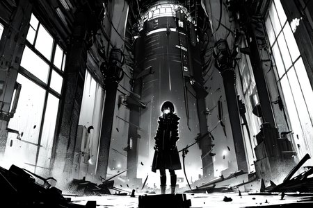 highly insanely detailed, masterpiece, top quality, best quality, highres, 4k, 8k, RAW photo, (very aesthetic, beautiful and aesthetic),  
tsutomu nihei,nihei_tsutomu,blame!,blame gakuen!,abara,TNstyle,sidonia_no_kishi,(sidonia \(ship\),tunnel,giant room,tower,city ruins,space,spacecraft), 
<lora:ABARA:0.6>, 
(1girl:1.3), 
solo focus, 
flare,fog,wet,wet body,rain,raining,night,neon lights,twilight,âââ